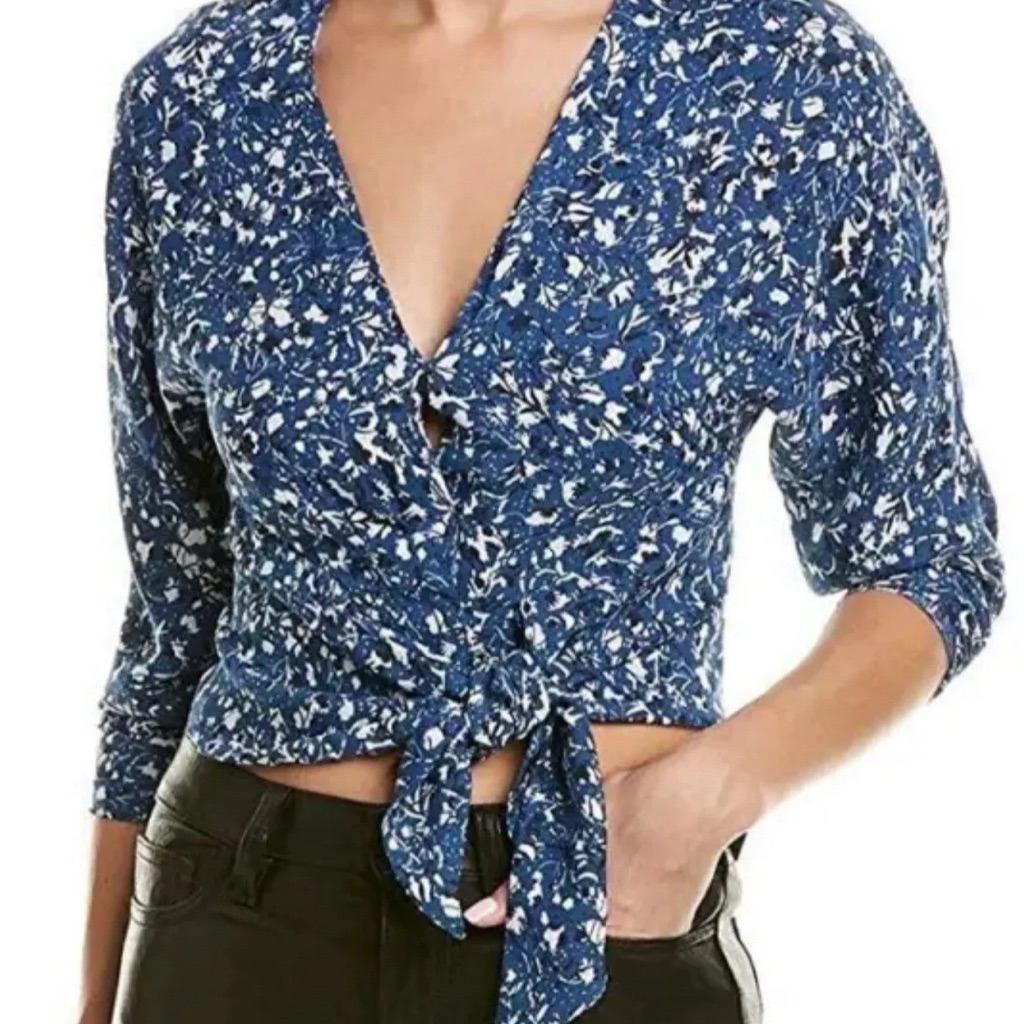 Nwt Parker V Neck 3/4 Sleeve Blouse Printed Tops Size Xs Blue White $238